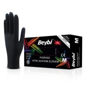 Beybi Siyah Nitril Muayene Eldiveni Pudrasız
